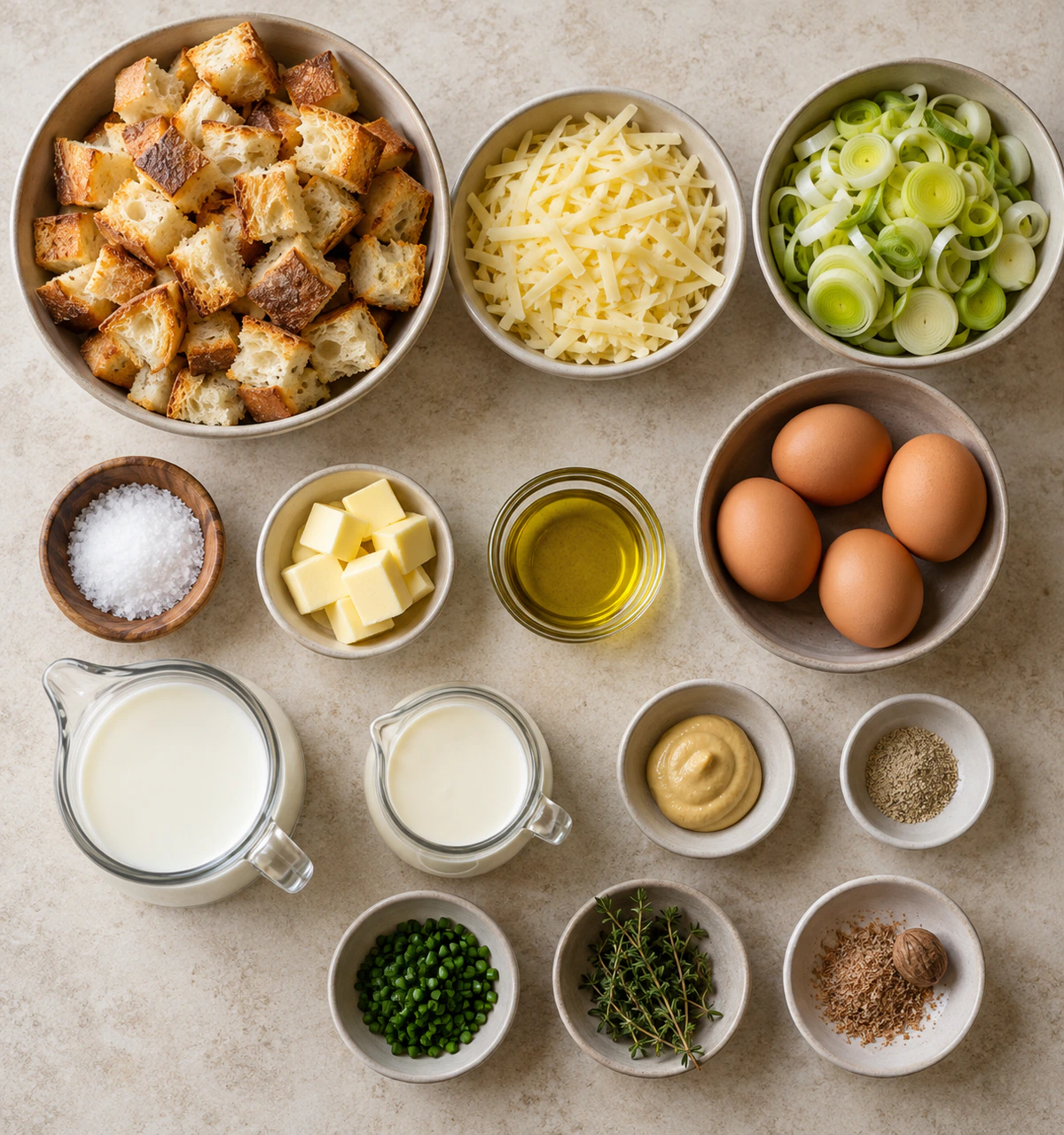 Exact measured ingredients for Savory Leek Bread Pudding