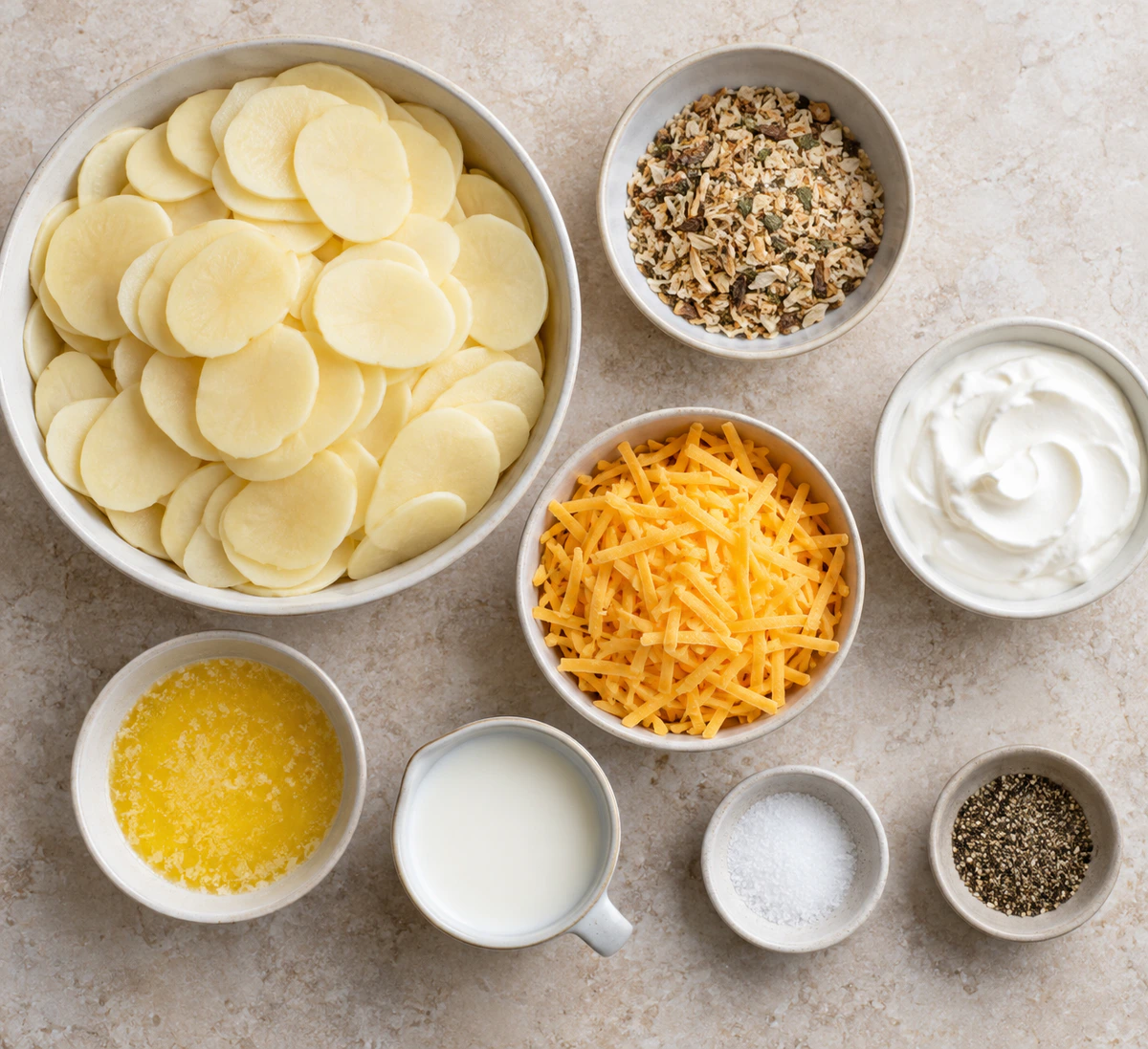 Exact measured ingredients for French Onion Potatoes