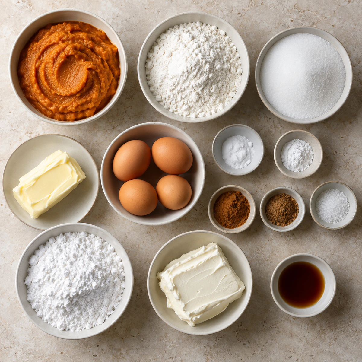 Exact measured ingredients for Libby's Pumpkin Bars with Cream Cheese Frosting