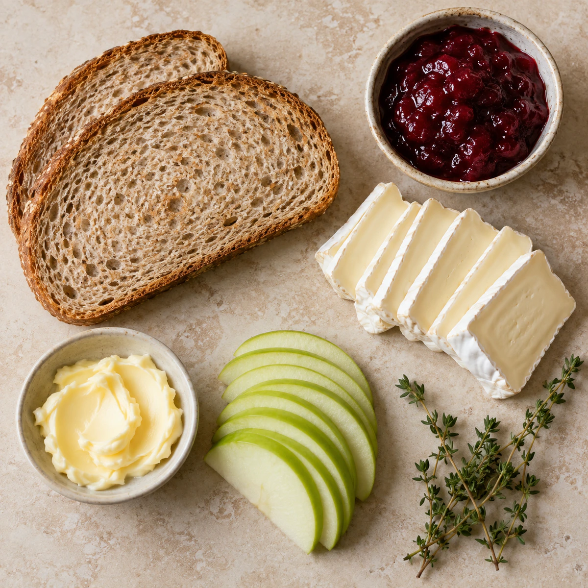 Exact measured ingredients for Brie, Apple & Cranberry Grilled Cheese