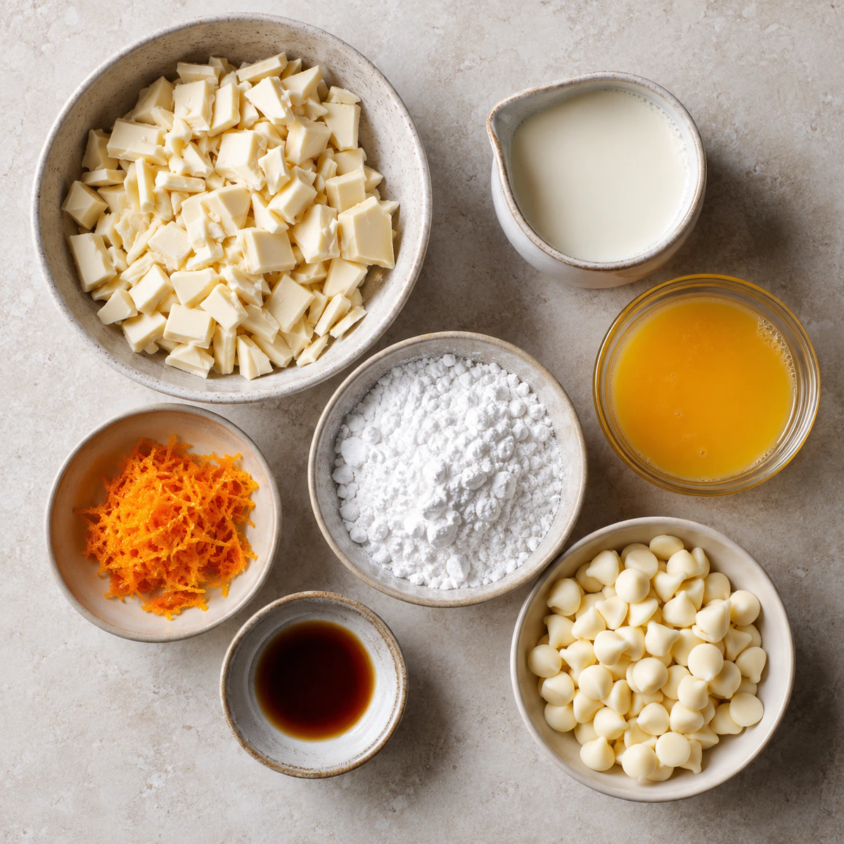 Exact measured ingredients for White Chocolate Orange Creamsicle Truffles