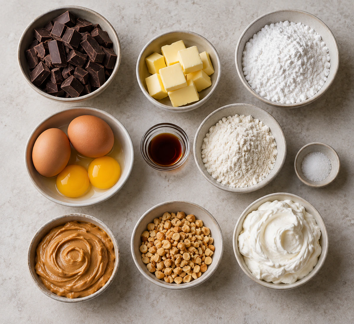 Exact measured ingredients for Molten Peanut Butter Lava Cake