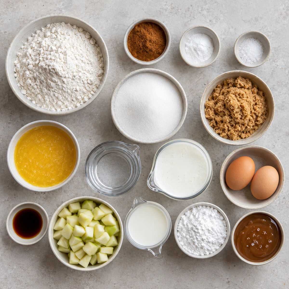 Exact measured ingredients for Salted Caramel Apple Sheet Cake