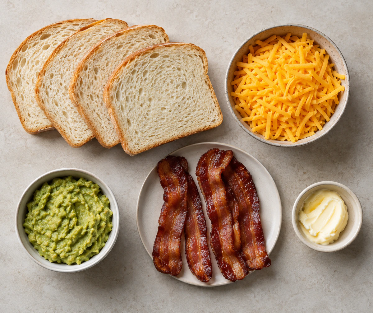 Exact measured ingredients for Bacon Guacamole Grilled Cheese