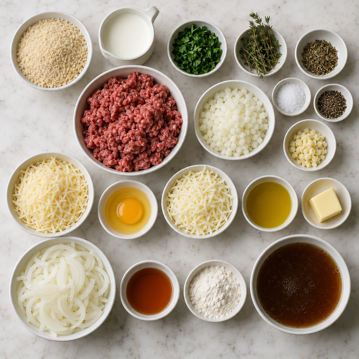 Exact measured ingredients for French Onion Meatballs