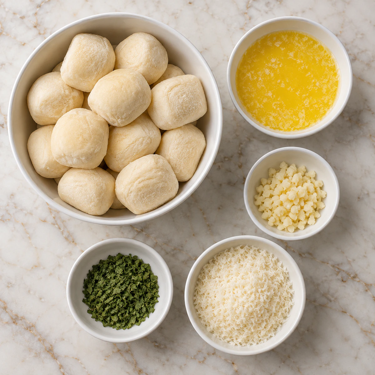 Exact measured ingredients for Mini Garlic Monkey Breads