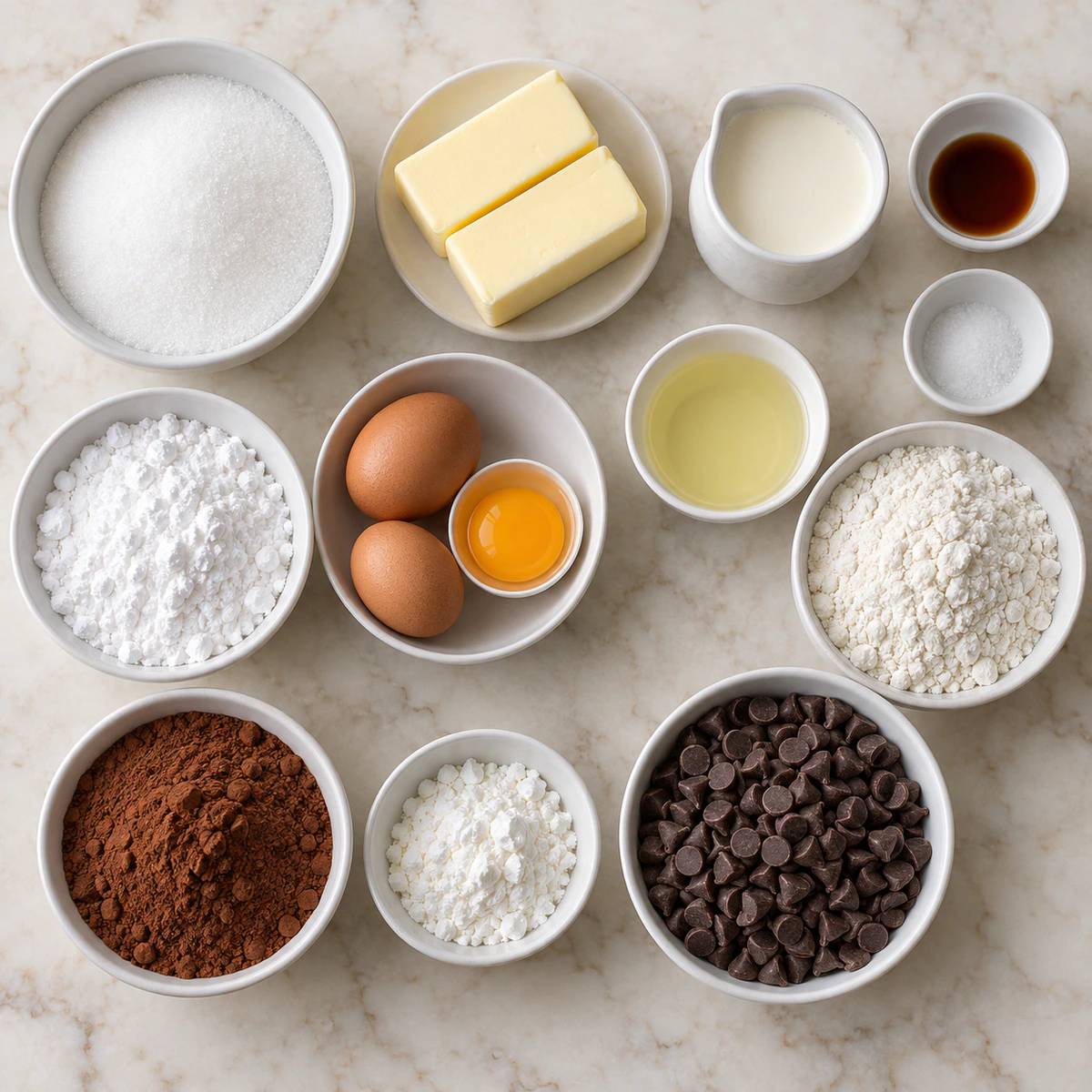 Exact measured ingredients for Salted Caramel Fudge Brownies