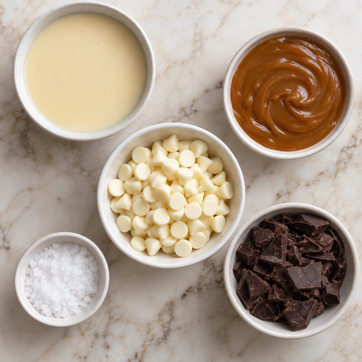 Exact measured ingredients for Easy Salted Caramel Fudge Truffles