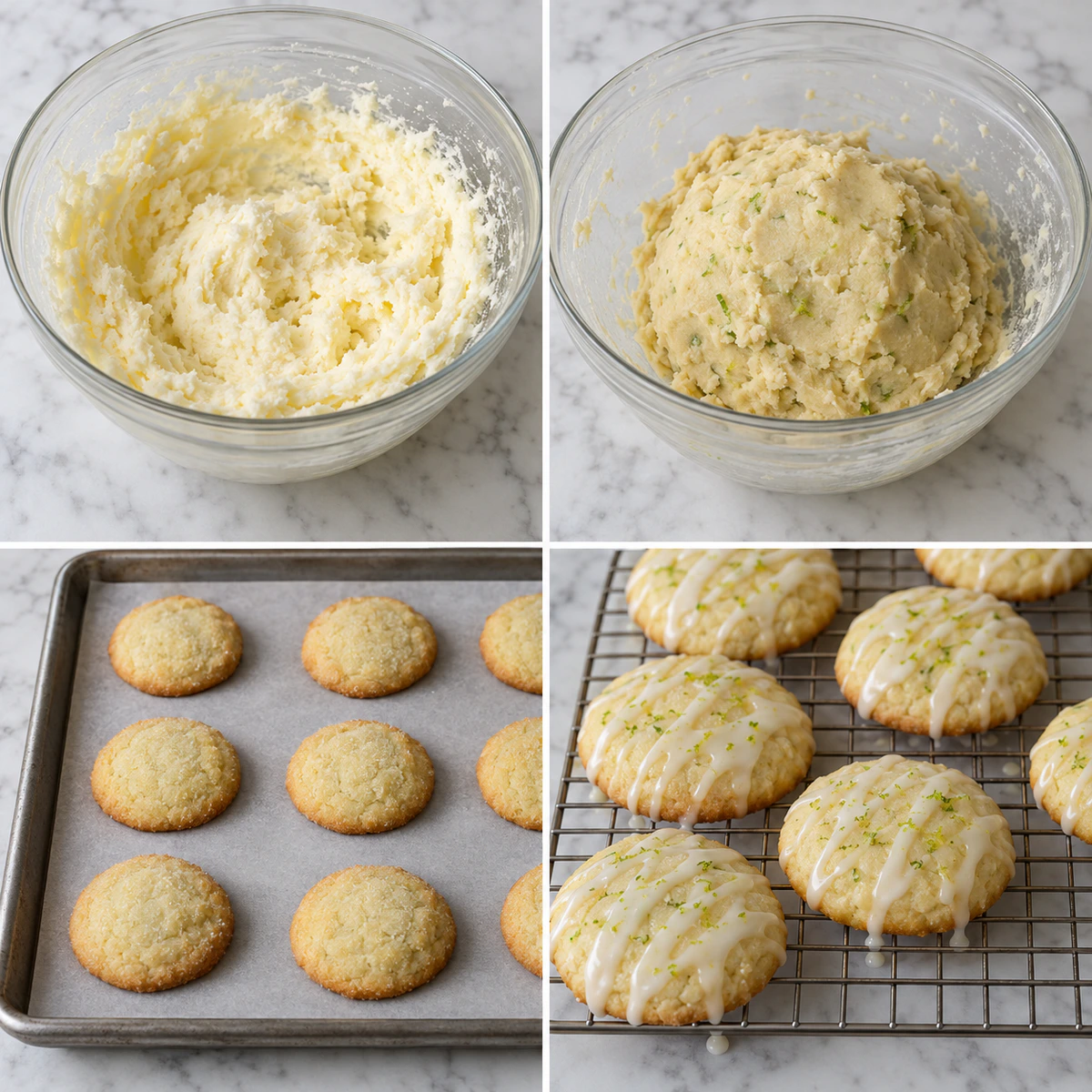 Four chronological preparation stages for Lime Sugar Cookies Delight