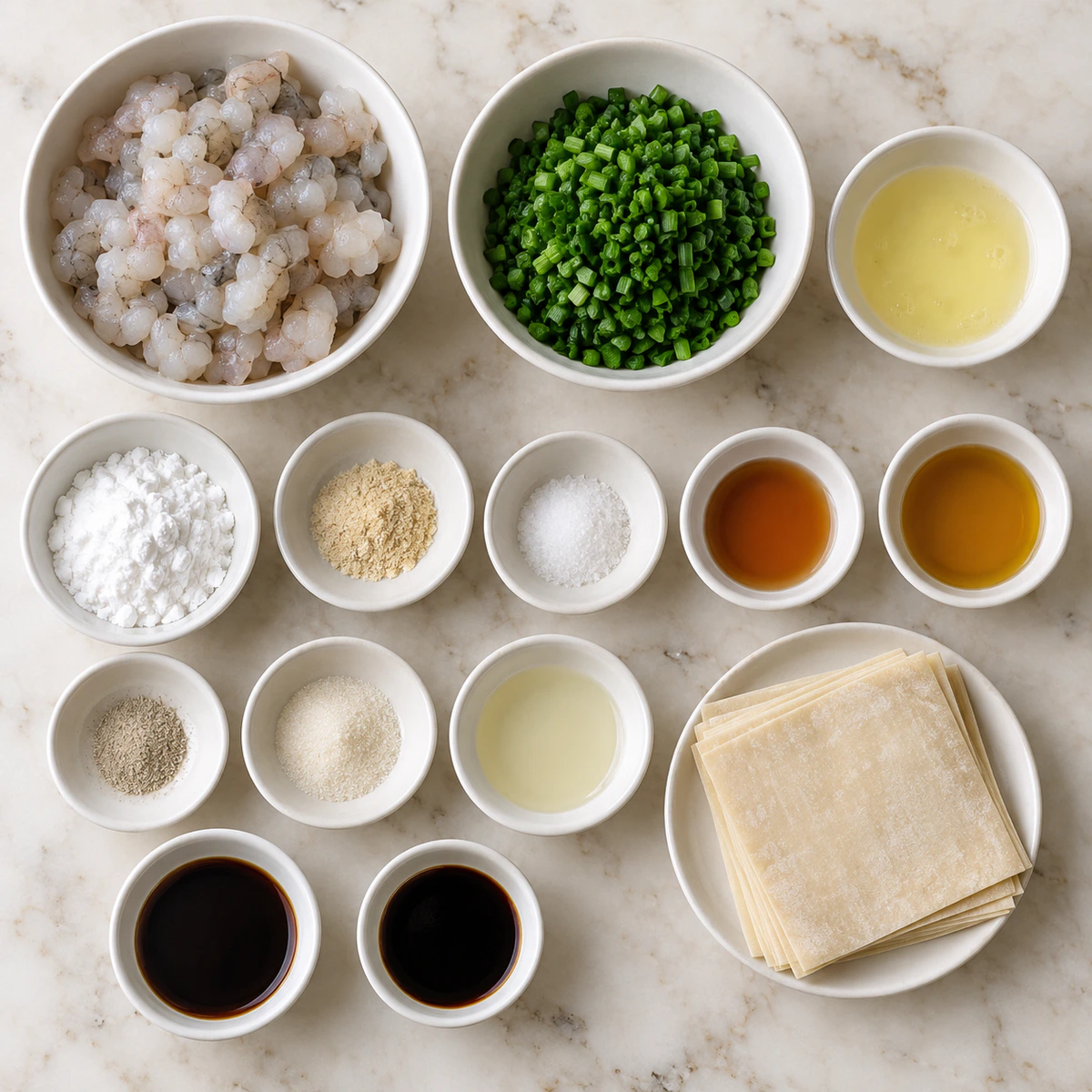 Exact measured ingredients for Shrimp and Chive Dumplings