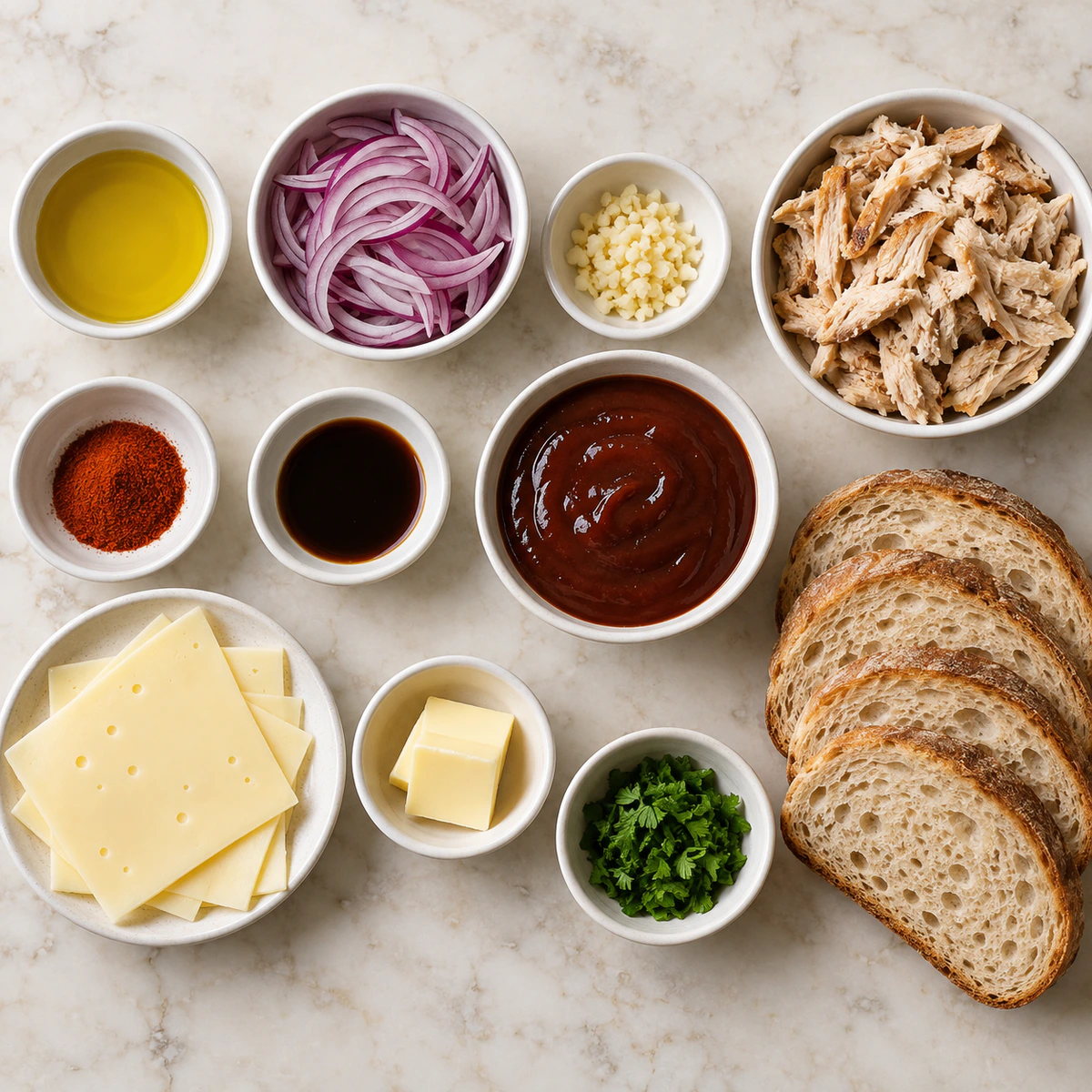 Exact measured ingredients for BBQ Chicken Grilled Cheese Sandwich