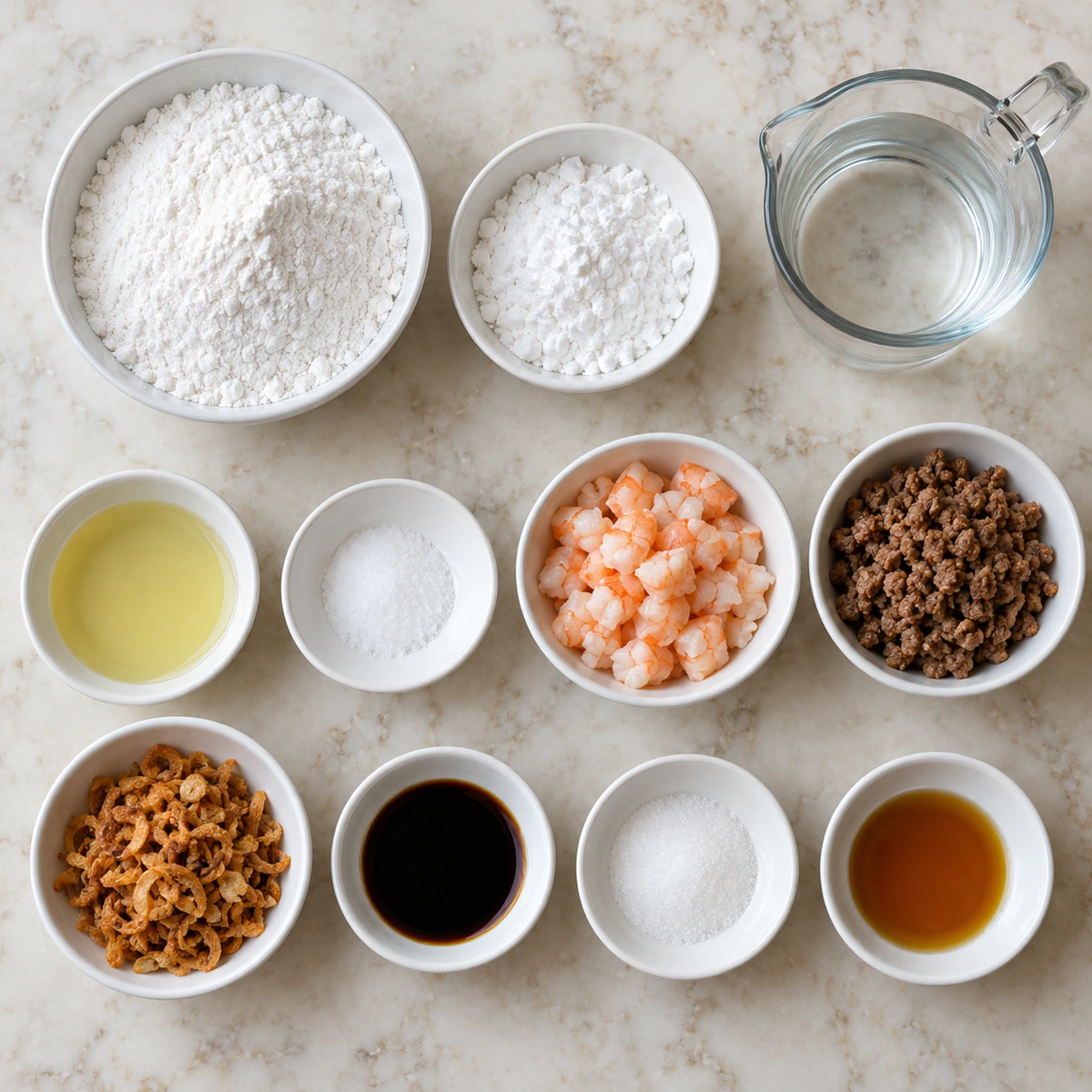 Exact measured ingredients for Delicious Cheung Fun (Steamed Rice Noodle Rolls)