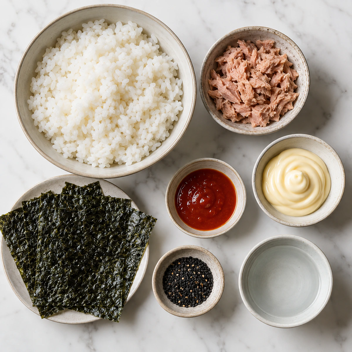 Exact measured ingredients for Spicy Tuna Onigiri Bliss