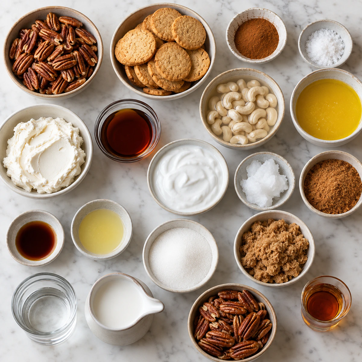 Exact measured ingredients for Vegan Caramel Pecan Pie Cheesecake