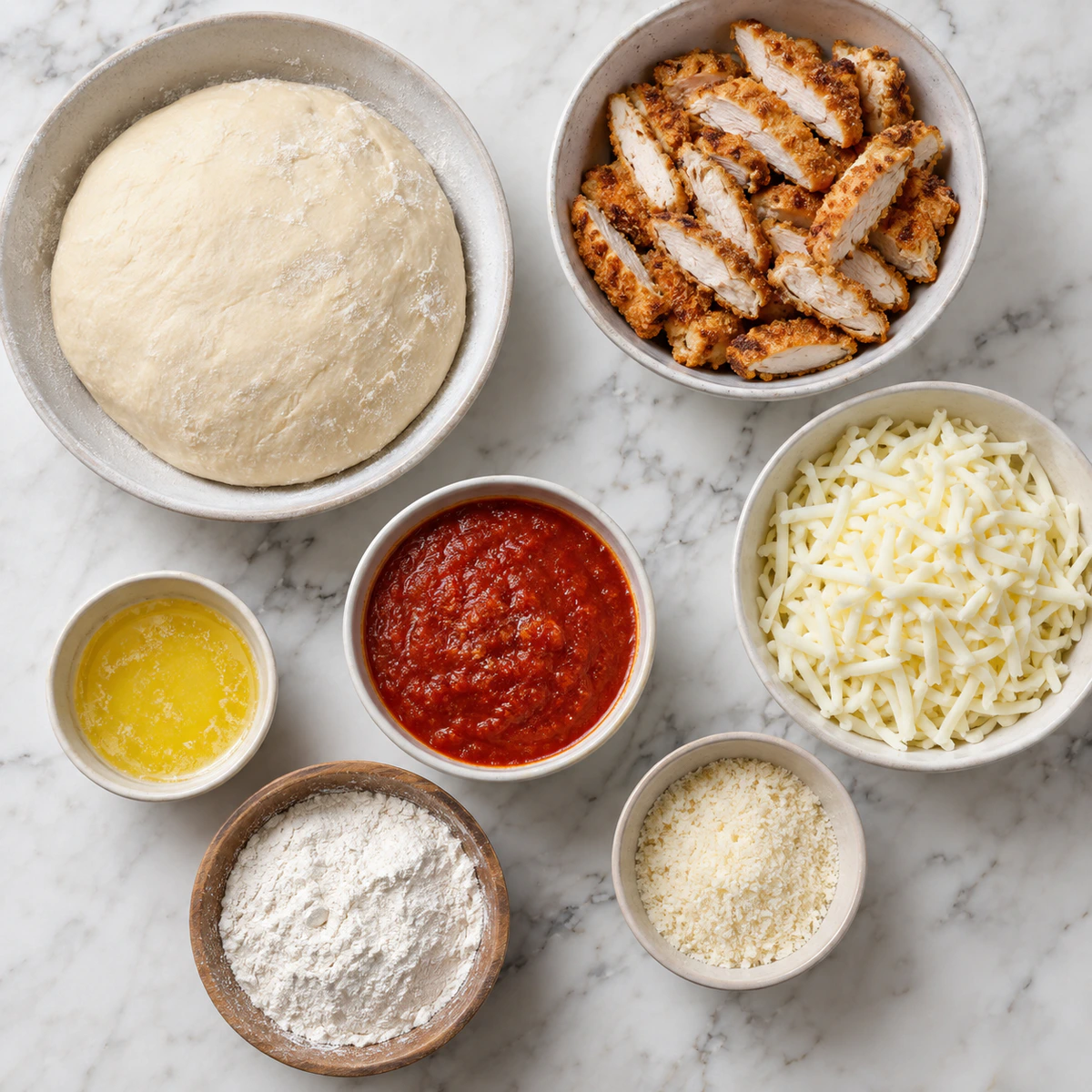 Exact measured ingredients for Cheesy Chicken Parmesan Calzone Delight