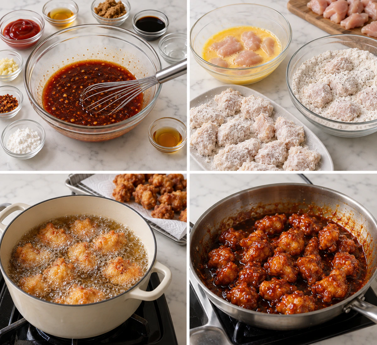Four chronological preparation stages for Korean Fried Chicken