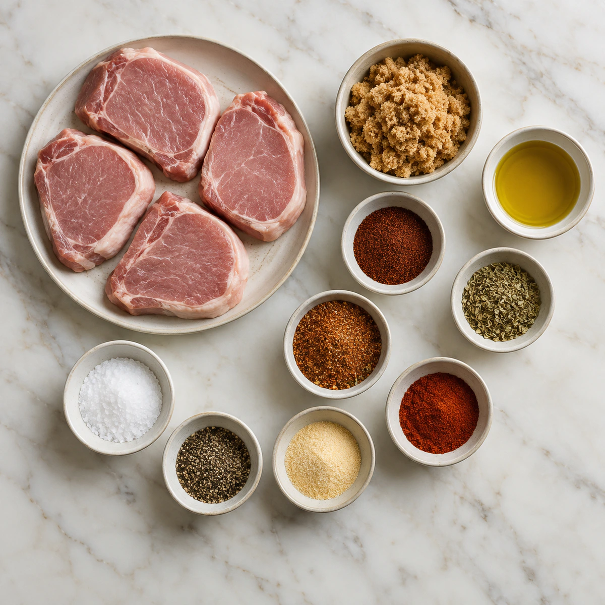 Exact measured ingredients for Sweet & Savory Brown Sugar Pork Chops