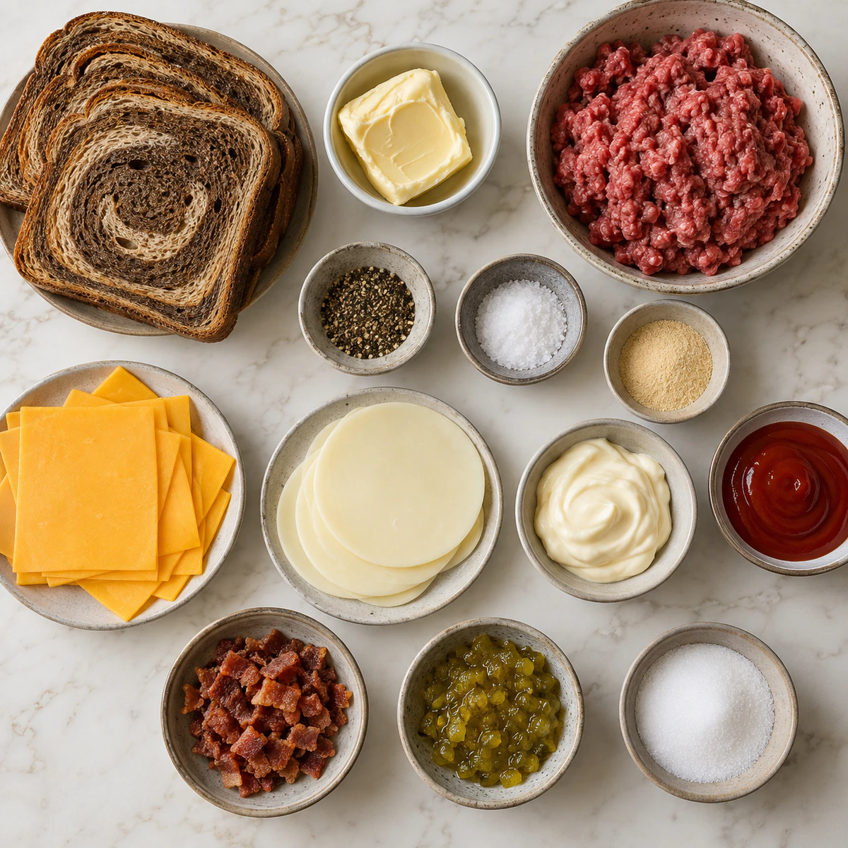 Exact measured ingredients for Classic Patty Melt