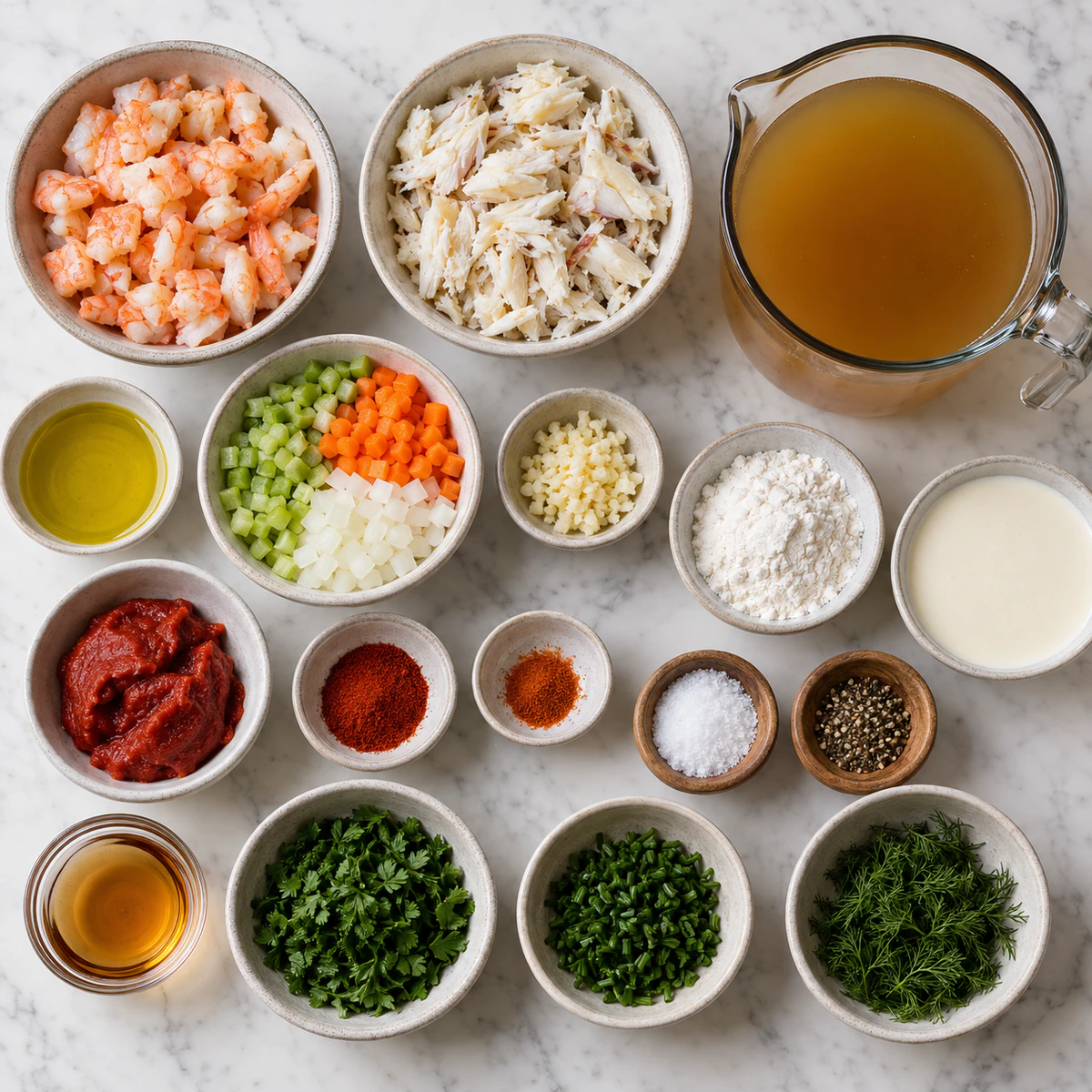 Exact measured ingredients for Creamy Crab and Shrimp Seafood Bisque