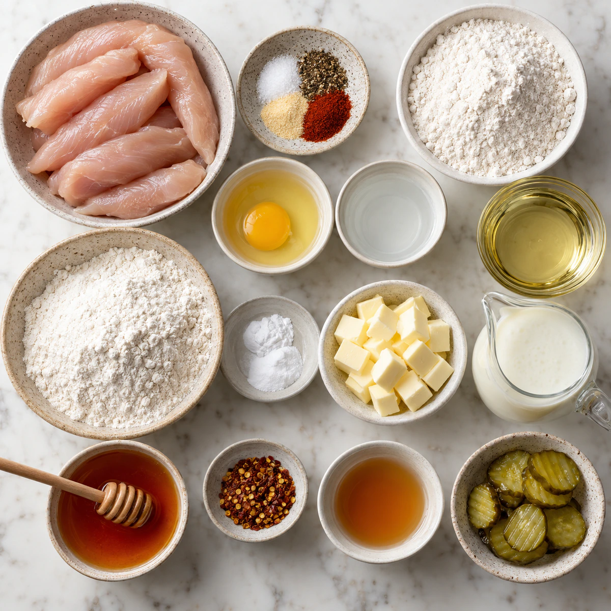Exact measured ingredients for Hot Honey Chicken Biscuits