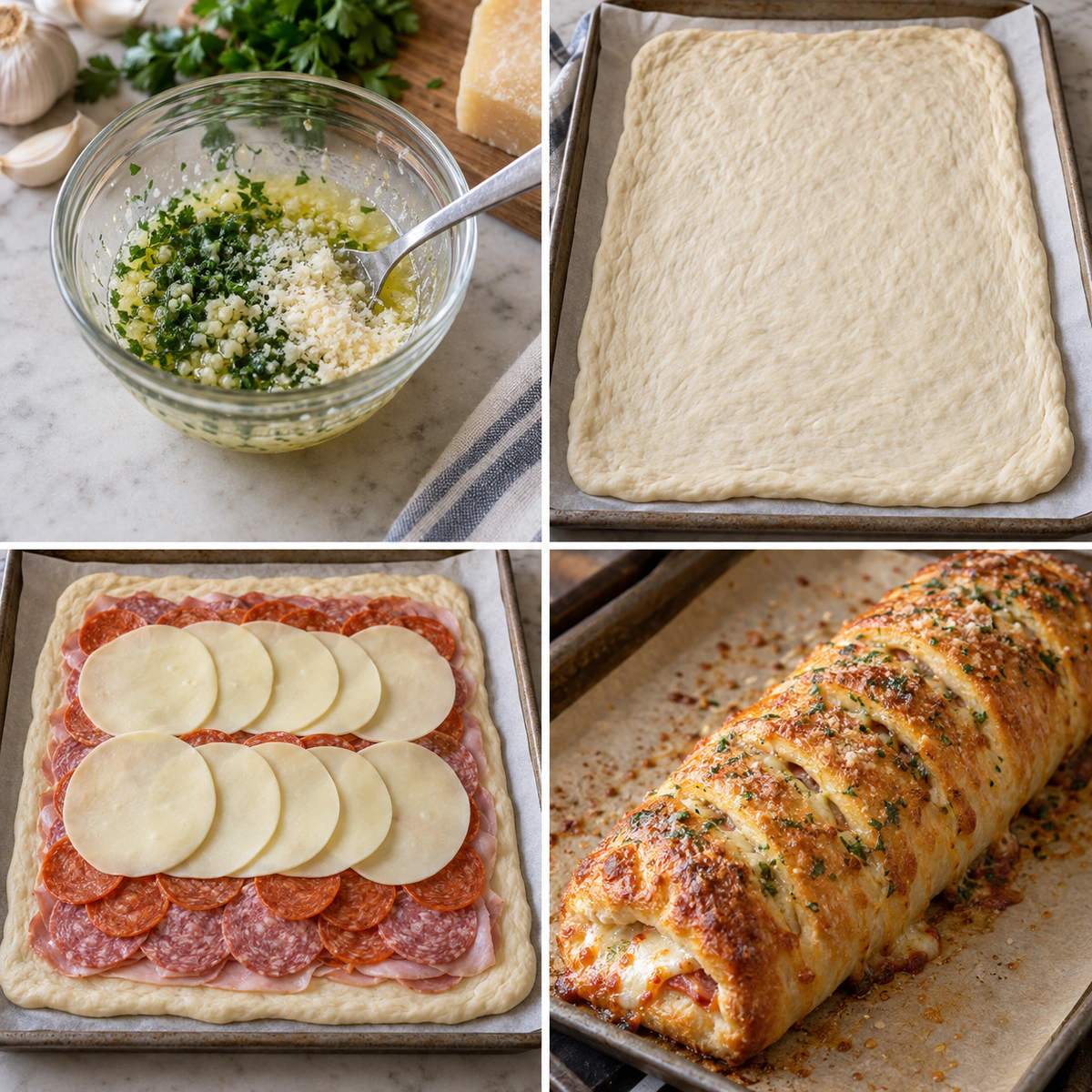 Four chronological preparation stages for Italian Stromboli