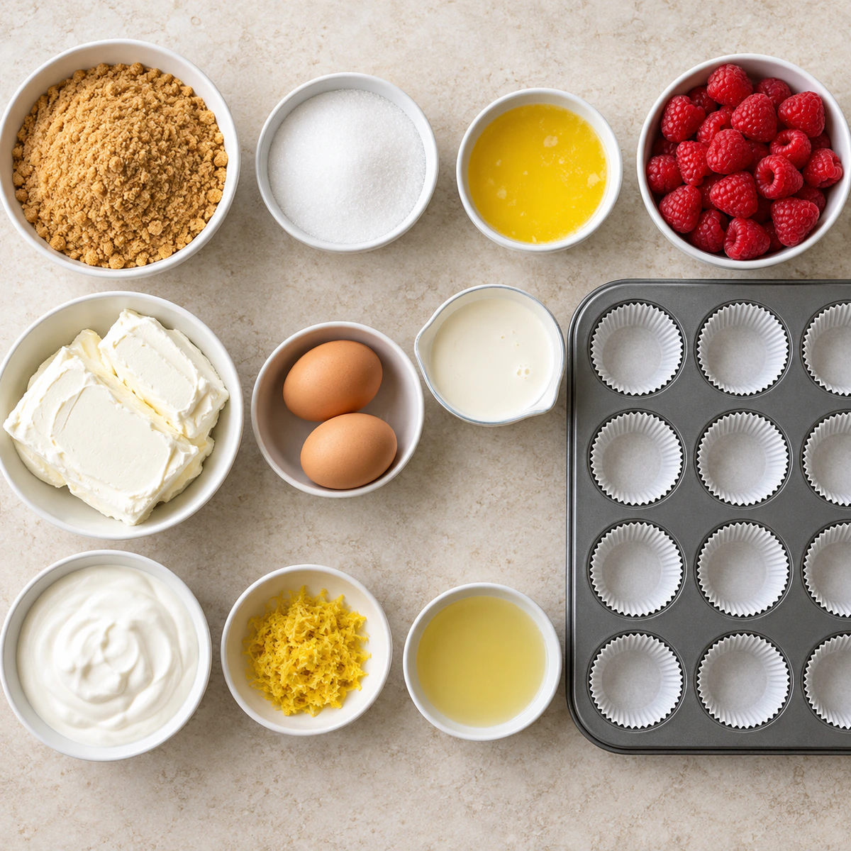 Exact measured ingredients for Lemon Raspberry Swirl Cheesecake Cups