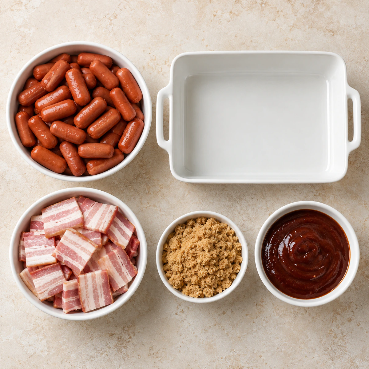 Exact measured ingredients for BBQ Bacon Wrapped Little Smokies