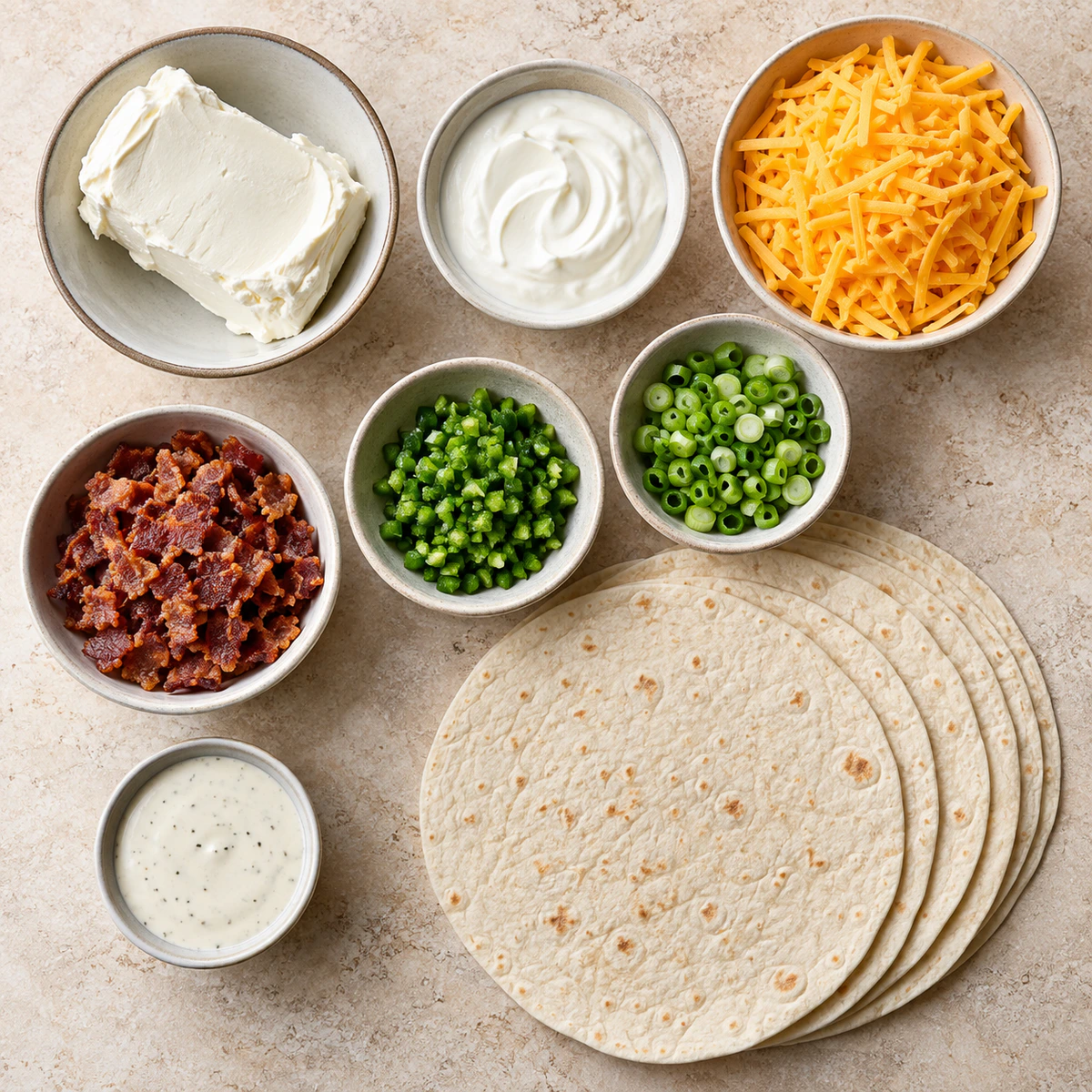 Exact measured ingredients for Jalapeño Popper Cream Cheese Pinwheels