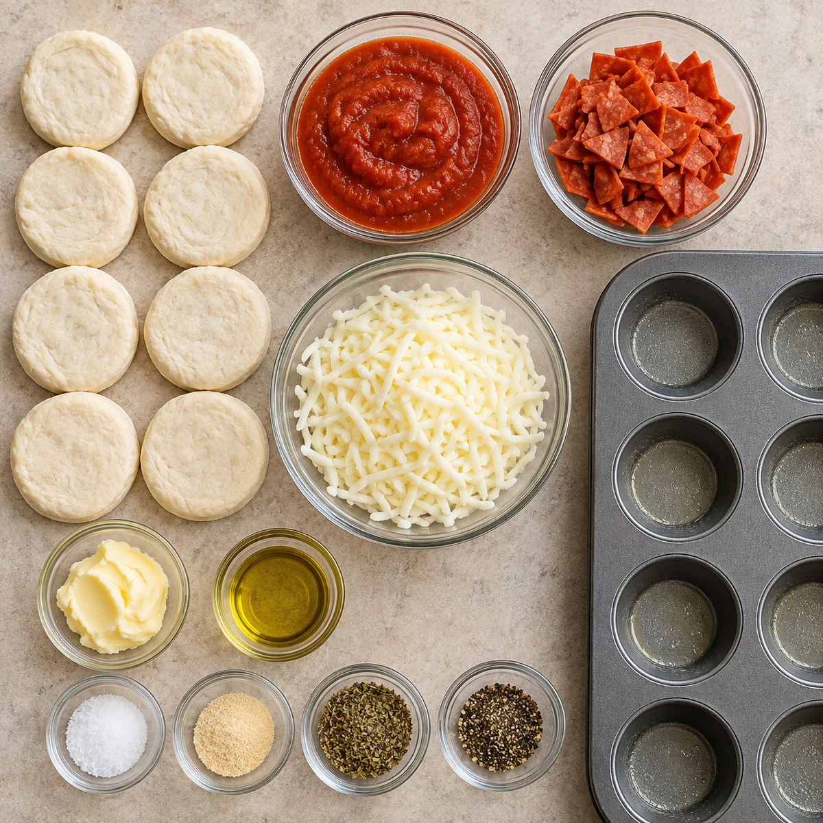 Exact measured ingredients for Pizza Pot Pies