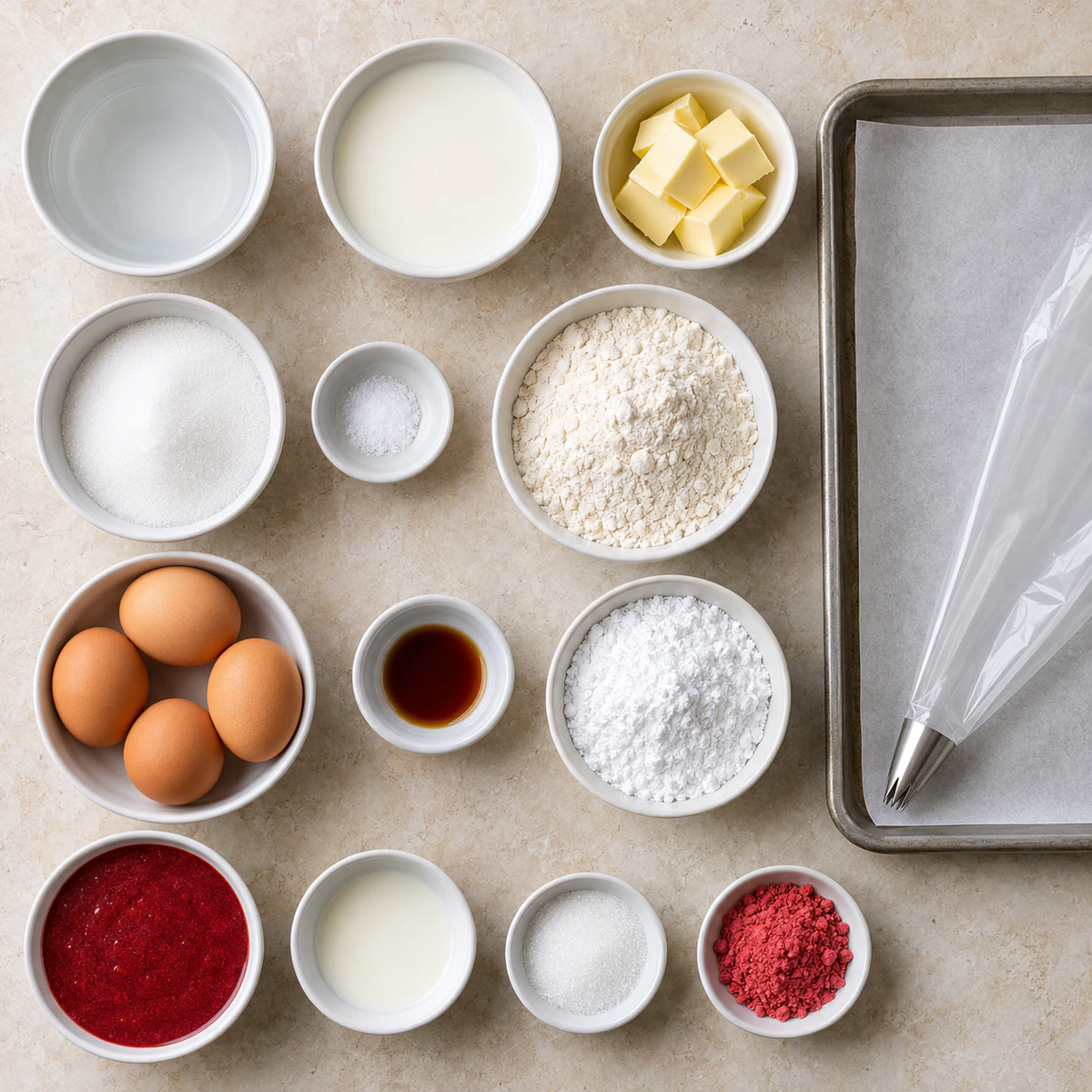 Exact measured ingredients for Strawberry Glazed French Crullers