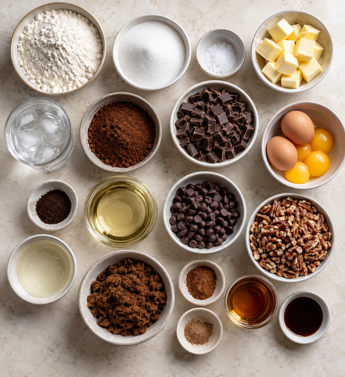 Exact measured ingredients for Brownie Pecan Pie