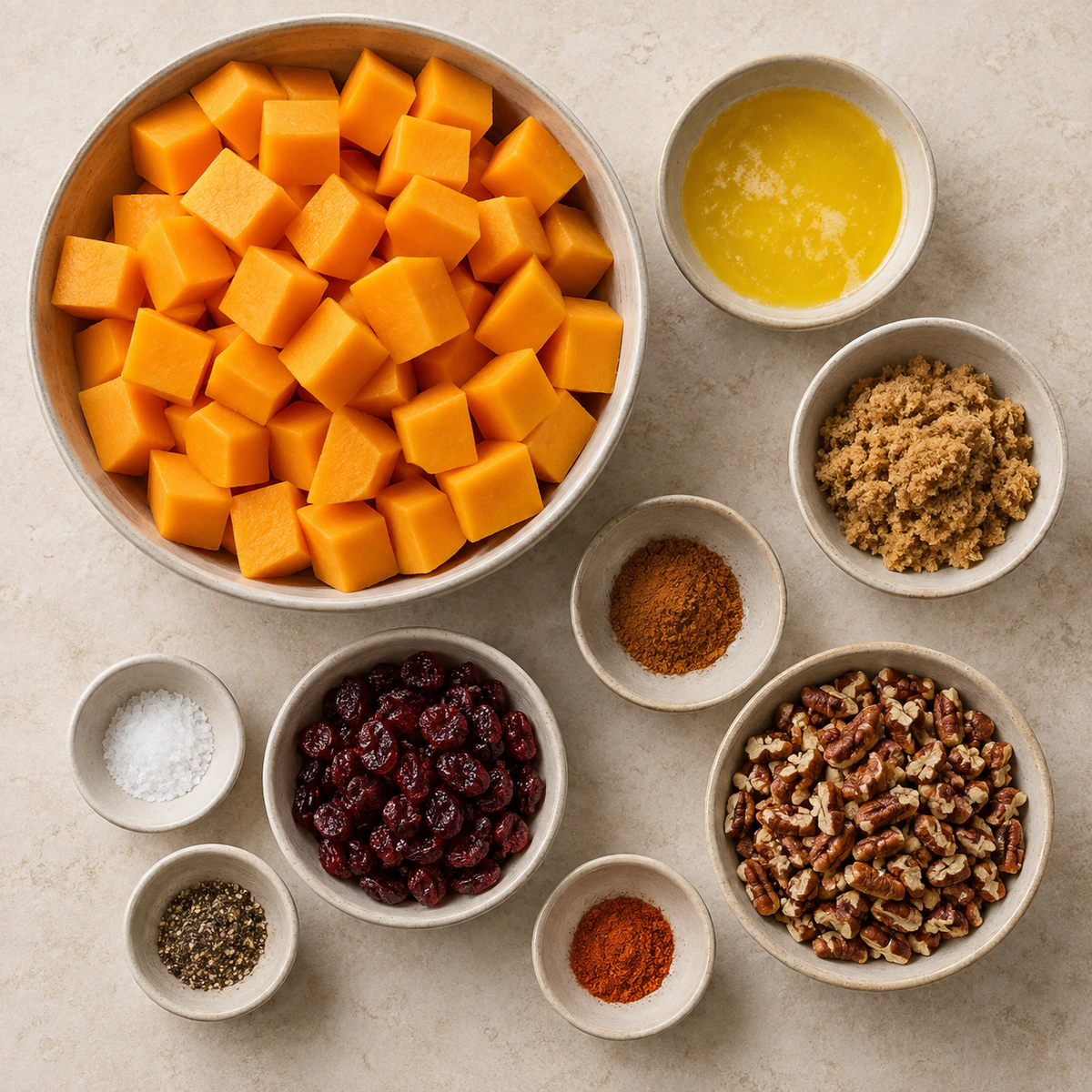 Exact measured ingredients for Roasted Butternut Squash with Cranberries and Pecans