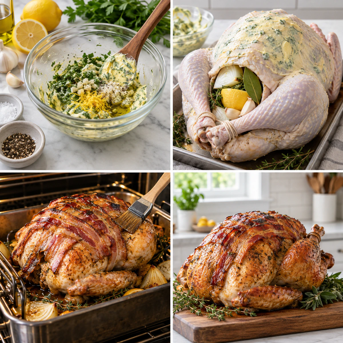 Four chronological preparation stages for Gordon Ramsay's Perfect Roast Turkey