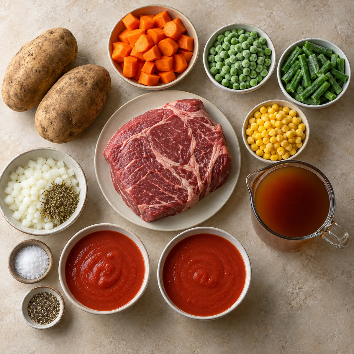 Exact measured ingredients for Old-Fashioned Vegetable Beef Soup