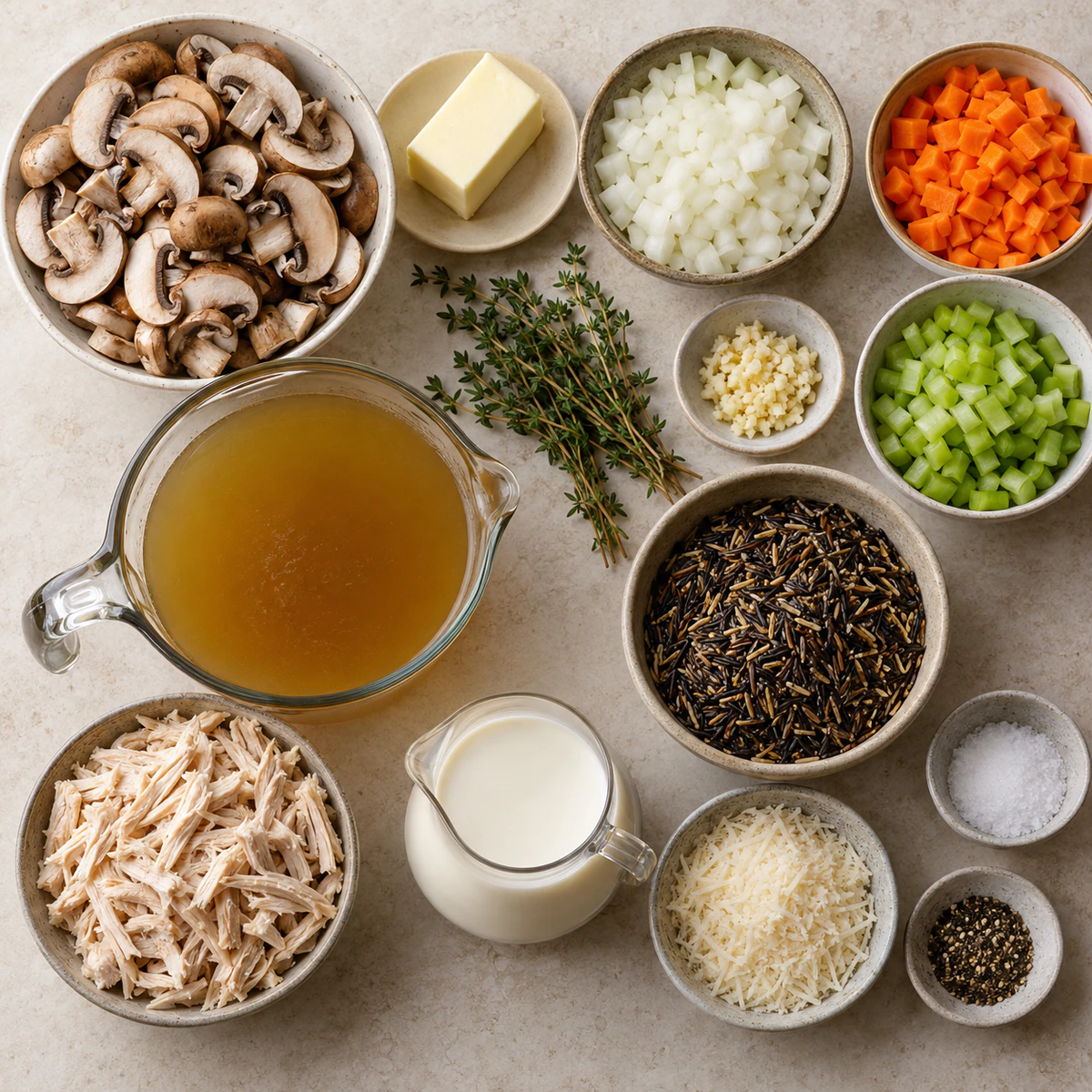Exact measured ingredients for Creamy Mushroom Chicken and Wild Rice Soup