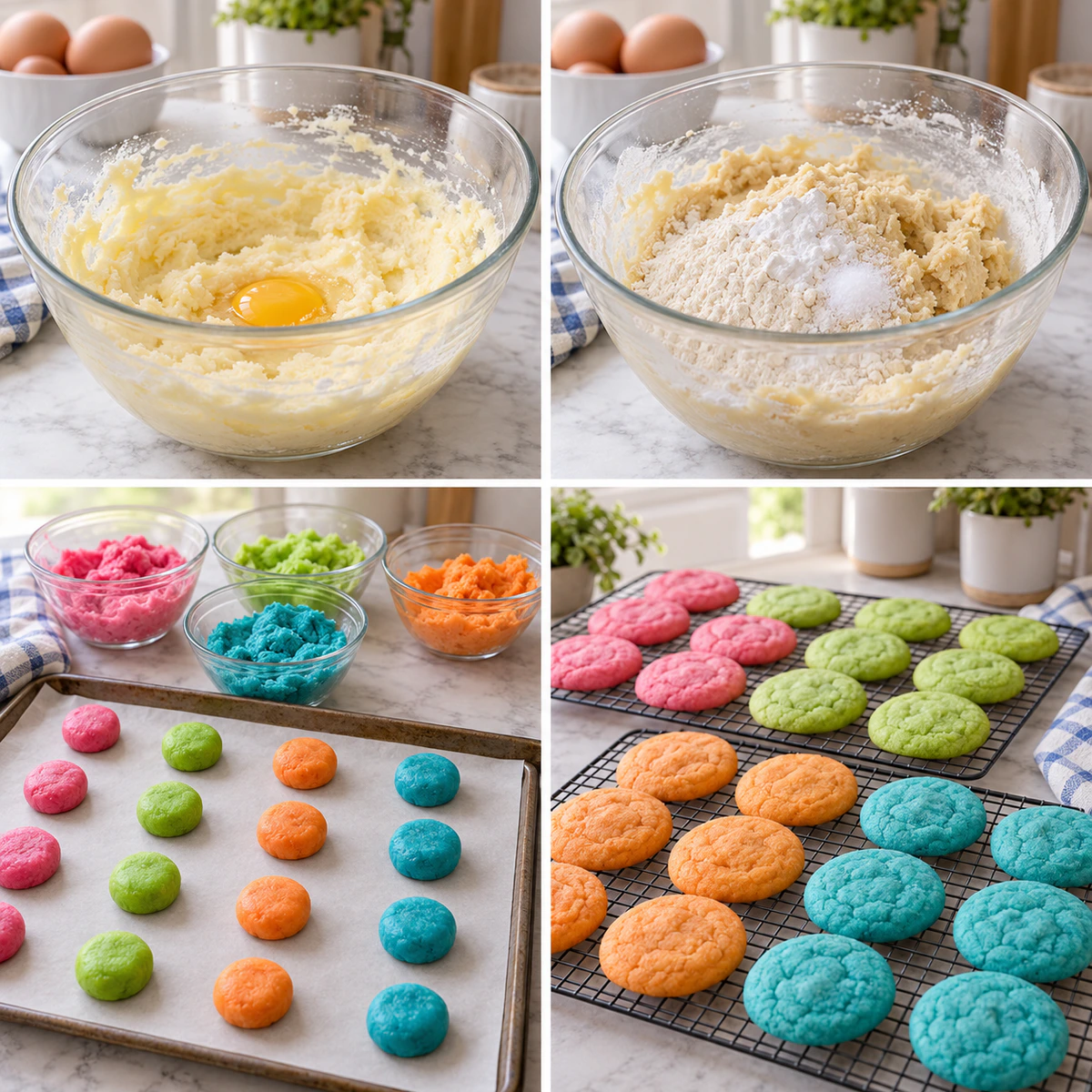 Four chronological preparation stages for Jello Cookies (Soft & Chewy)
