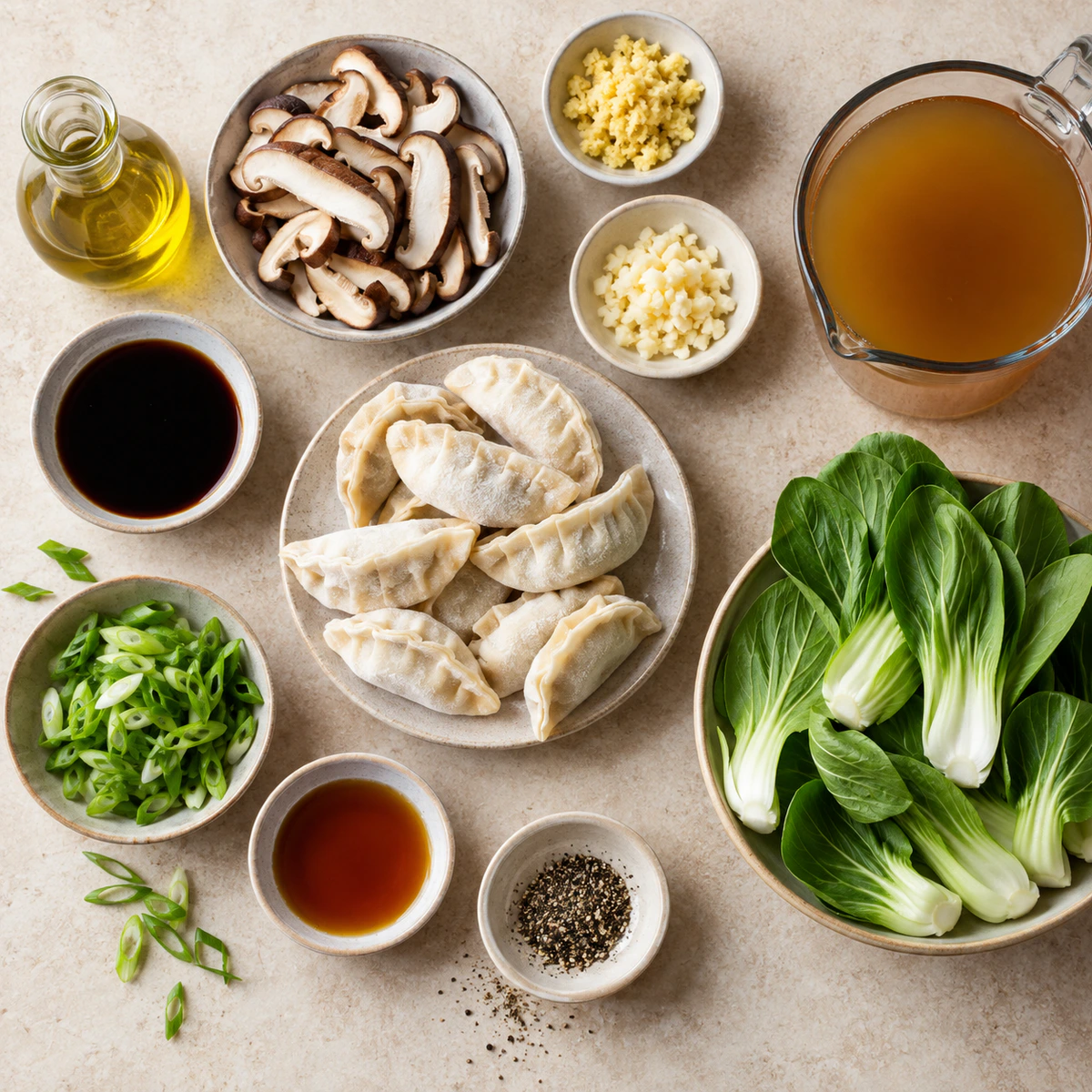 Exact measured ingredients for Potsticker Soup