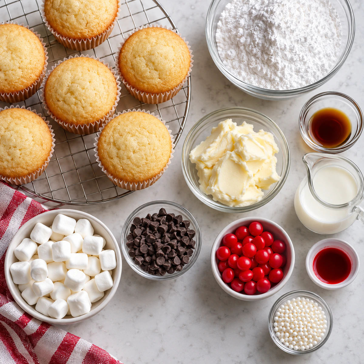Exact measured ingredients for Christmas Santa Face Cupcakes