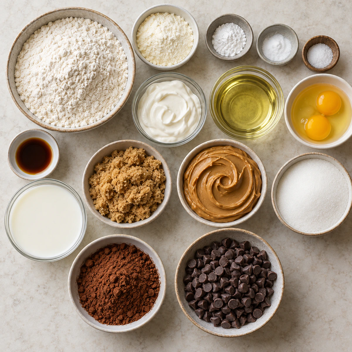 Exact measured ingredients for Chocolate Peanut Butter Swirl Bread