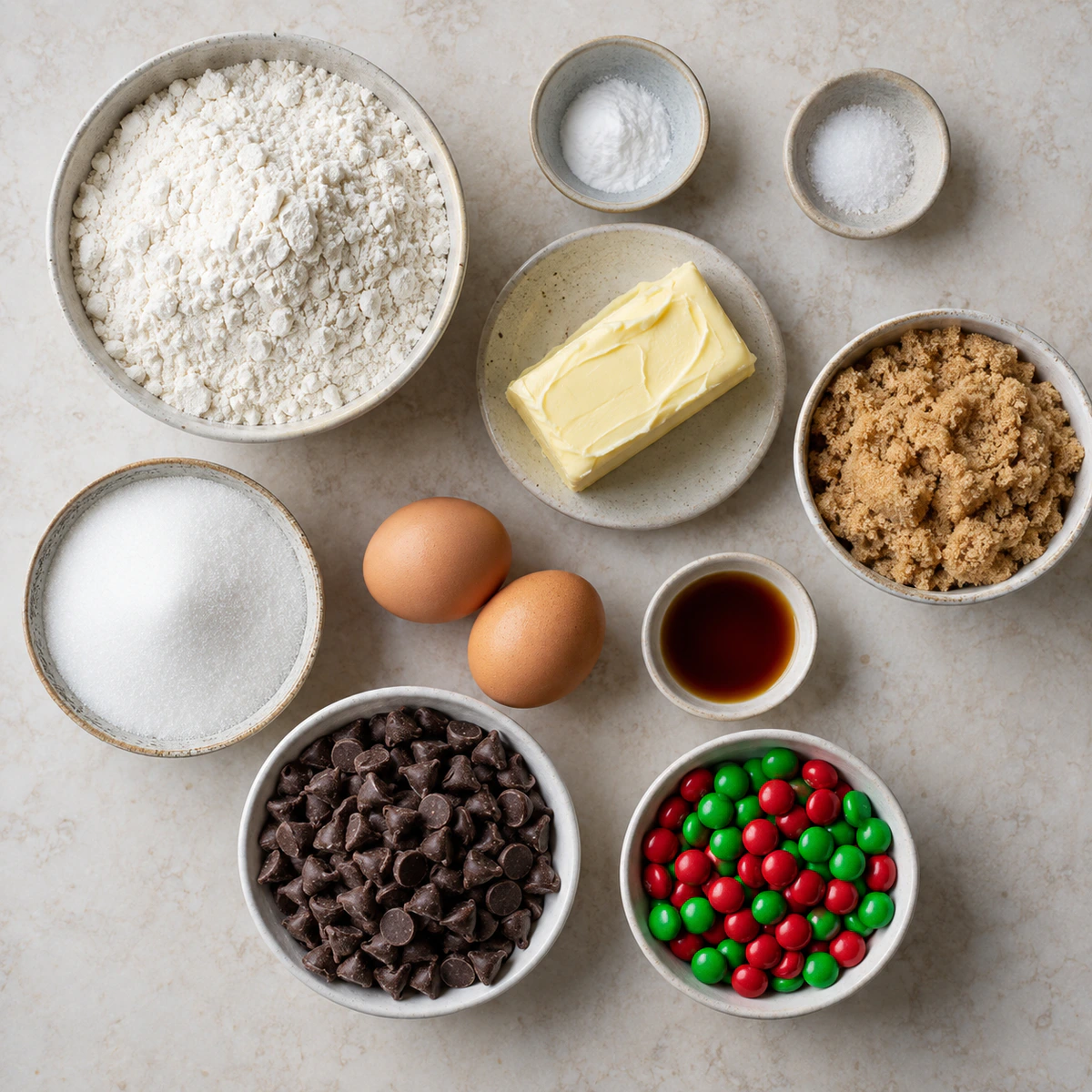 Exact measured ingredients for Christmas Chocolate Chip Cookies