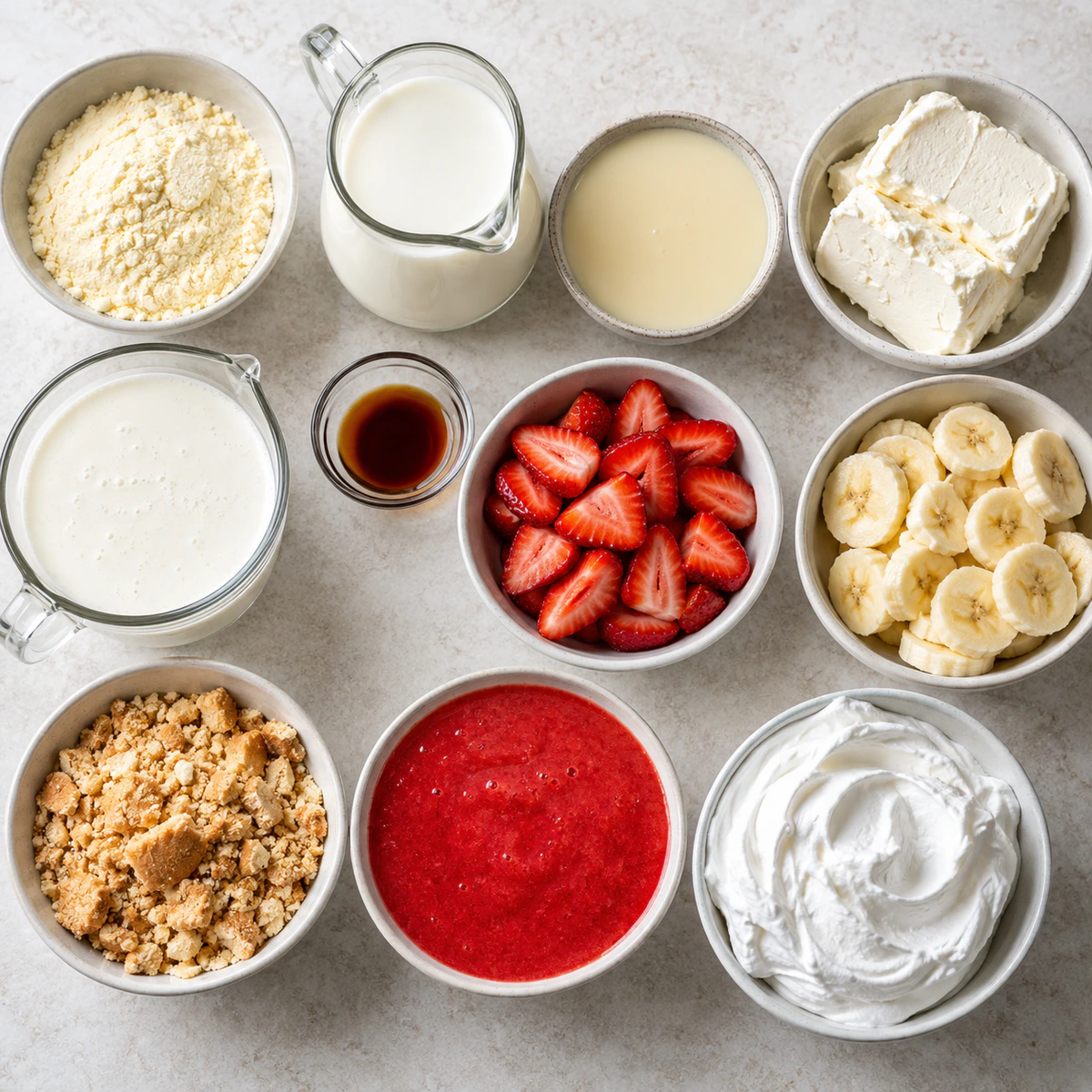 Exact measured ingredients for Strawberry Cheesecake Banana Pudding