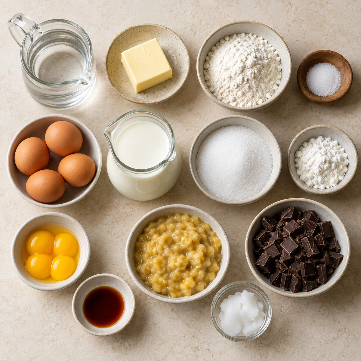 Exact measured ingredients for Chocolate-Covered Banana Pudding Stuffed Puffs