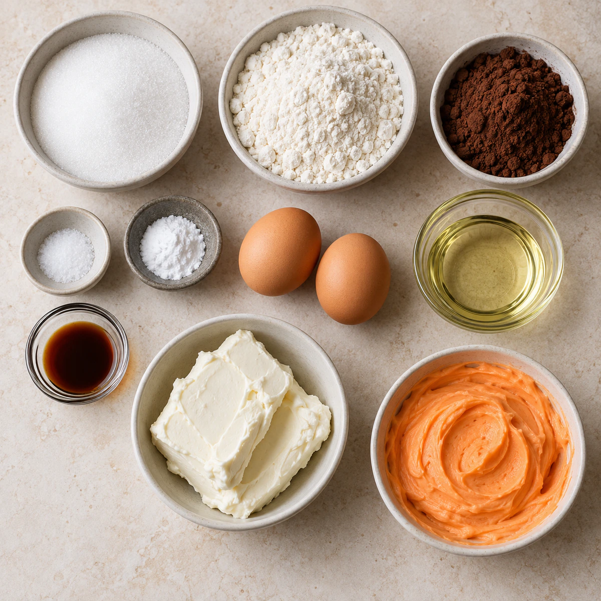 Exact measured ingredients for Halloween Cream Cheese Swirl Brownies