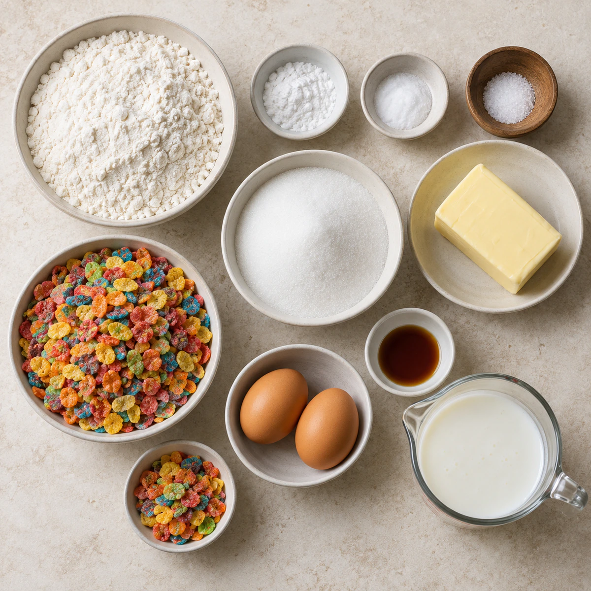 Exact measured ingredients for Fruity Pebbles Breakfast Bread