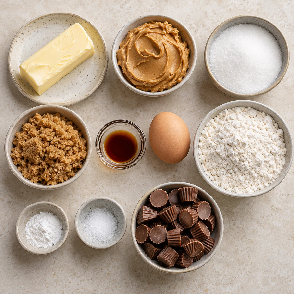 Exact measured ingredients for Reese’s Peanut Butter Cup Cookies