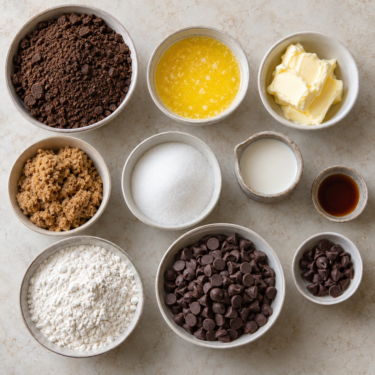 Exact measured ingredients for Chocolate Chip Cookie Dough Bars