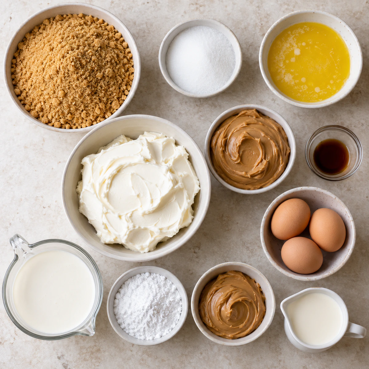 Exact measured ingredients for Decadent Peanut Butter Cheesecake