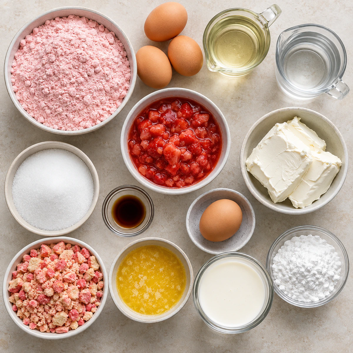Exact measured ingredients for Strawberry Crunch Cheesecake Cake