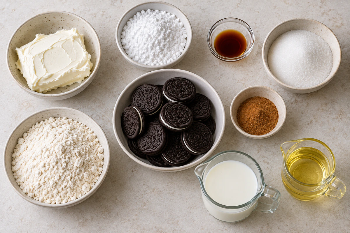 Exact measured ingredients for Churro Cheesecake Deep Fried Oreos