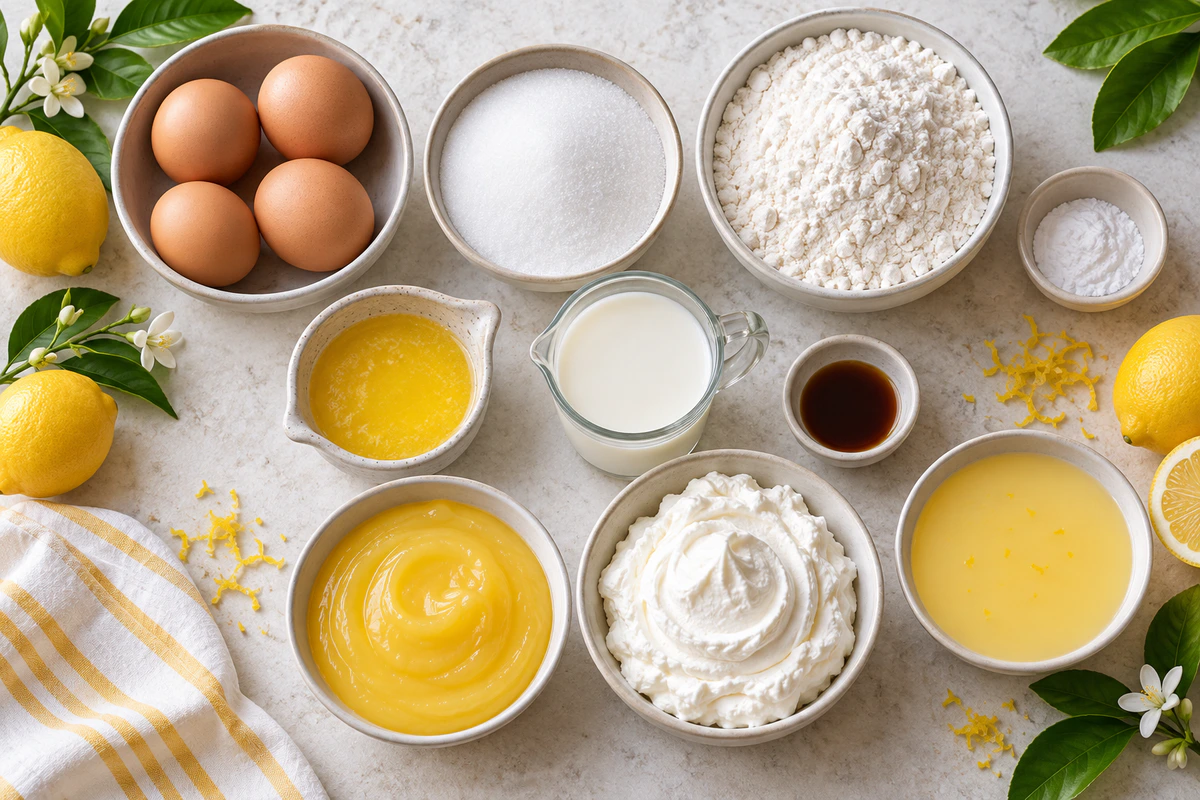 Exact measured ingredients for Luscious Lemon Cream Roll Cake